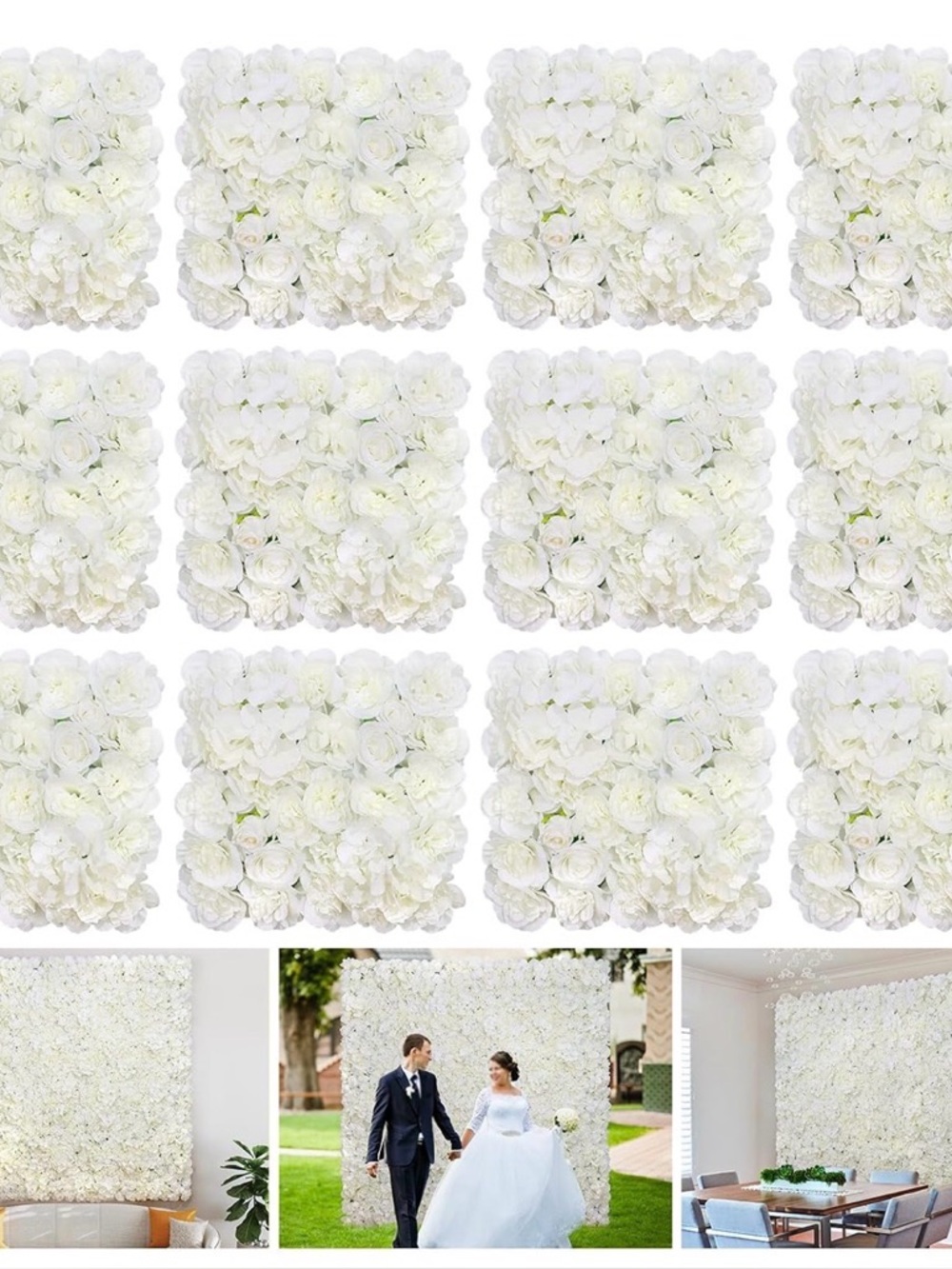 Flower Wall Backdrop 12-Pack 16.5"* Artificial Rose Floral Panels Party Decor